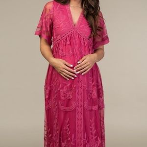 PinkBlush Magenta Lace Maternity Maxi Dress